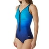 Women's Speedo 7723176 Plunge Zip Front Ombre One Piece Swimsuit (Starry Blue 6)
