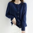 thumbnail image 5 of Womens Workwear Blouses Womens Basic Crew Neck Long Sleeve Button Down Cardigan for Women, 5 of 6
