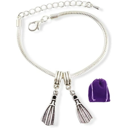 Scuba Diver Gifts | Diver Diving Flippers Stainless Steel Snake Chain Charm Bracelet a Great Scuba Bracelet for Women and Men