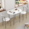 thumbnail image 3 of YEXJ 3-Piece Wooden Round Table & Chair Set, Space Saving Kitchen Breakfast Nook Wood Grain Tabletop with Metal Frame and Built-in Wine Rack for Kitchen, Dining Room-White/Silver, 3 of 14