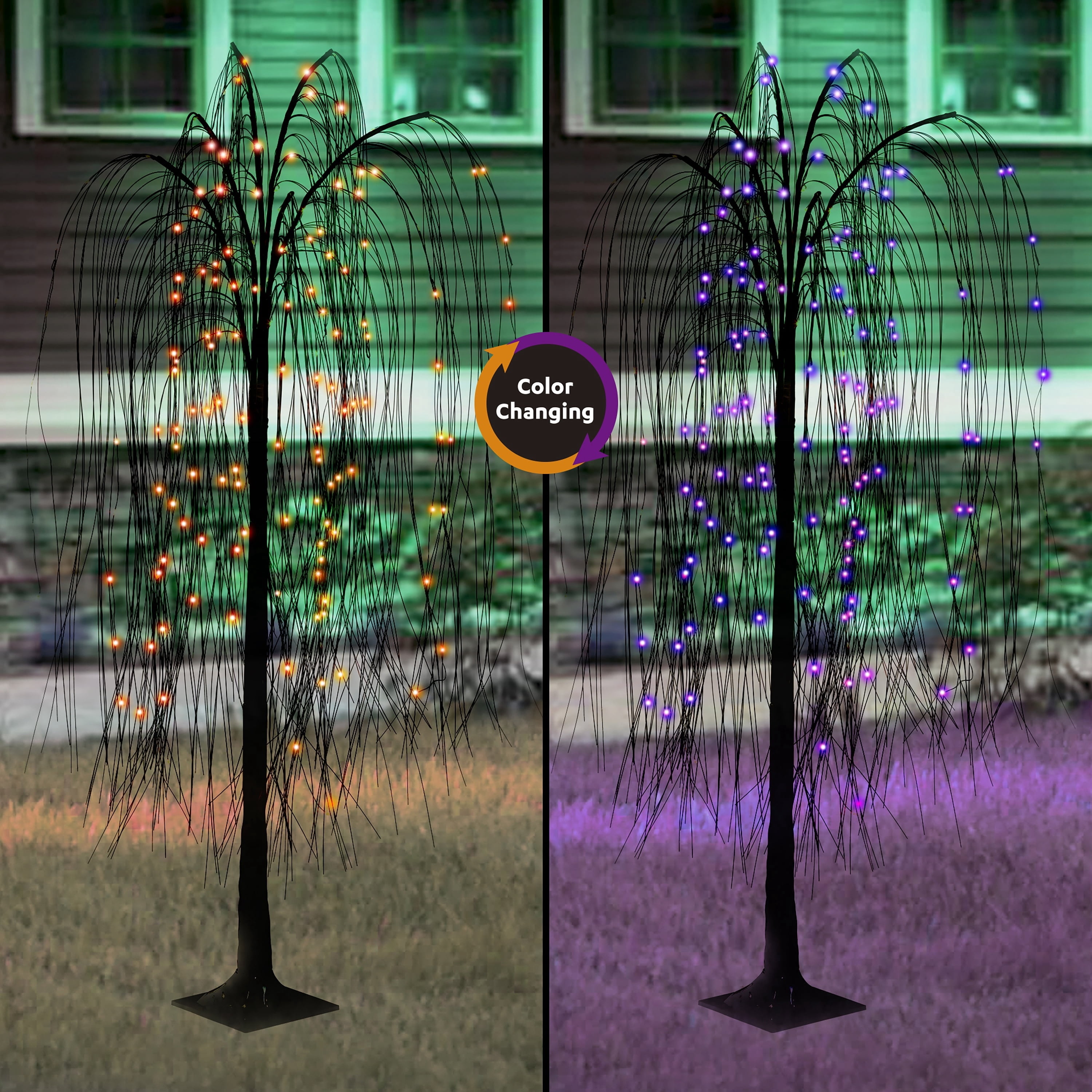 Indoor/Outdoor Battery-Operated 8-Function LED Color-Changing Willow Tree, Orange and Purple, 48", Halloween by Way To Celebrate