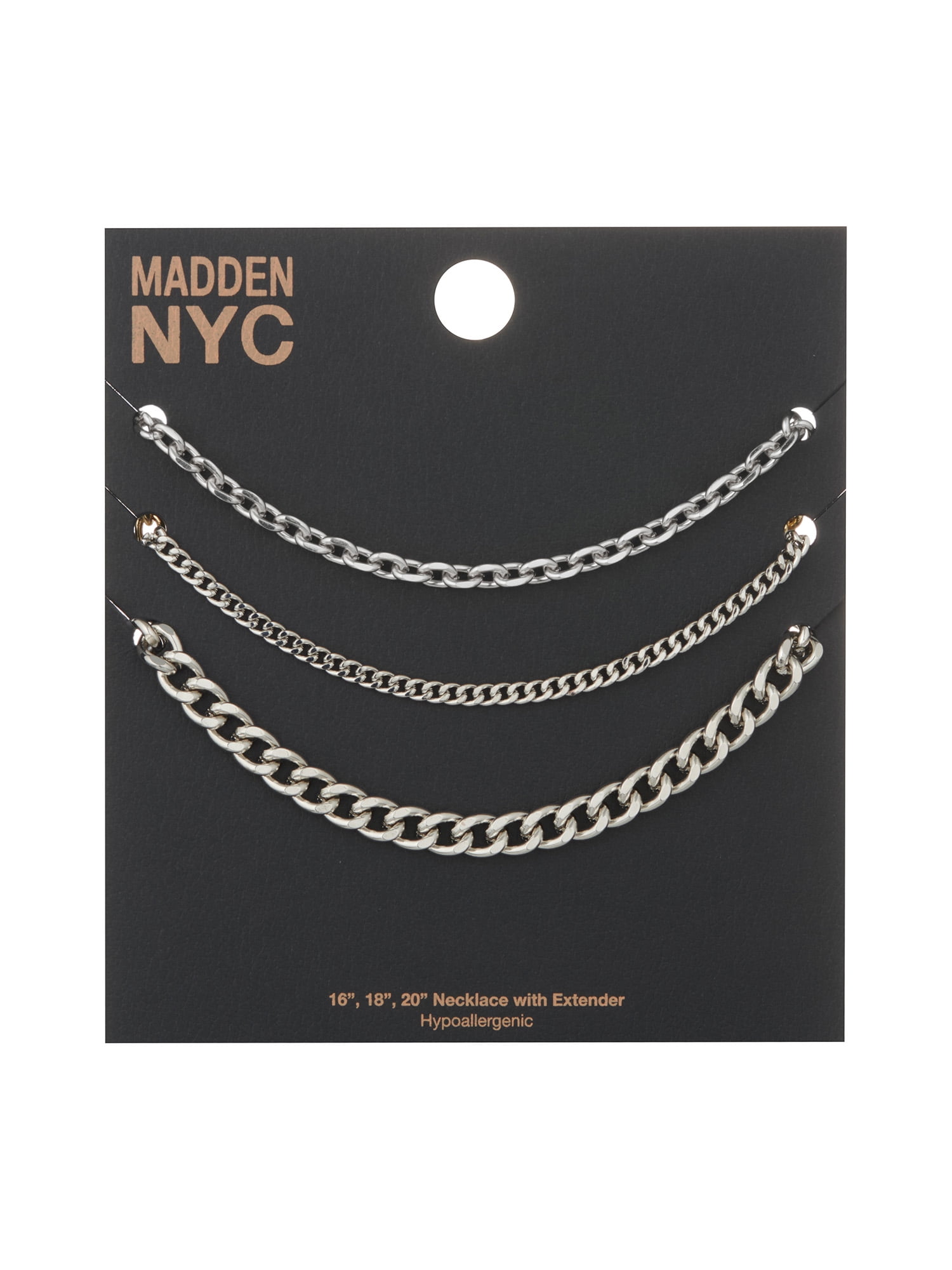 Madden NYC Women's Fashion Rhodium Mixed Chain 3-Piece Necklace Set