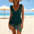 thumbnail image 4 of CHGBMOK Womens One Piece Swimsuits Sexy V Neck Sleeveless Backless Ruffles Suits Mesh Fitted Side Slit Swimwear, 4 of 7