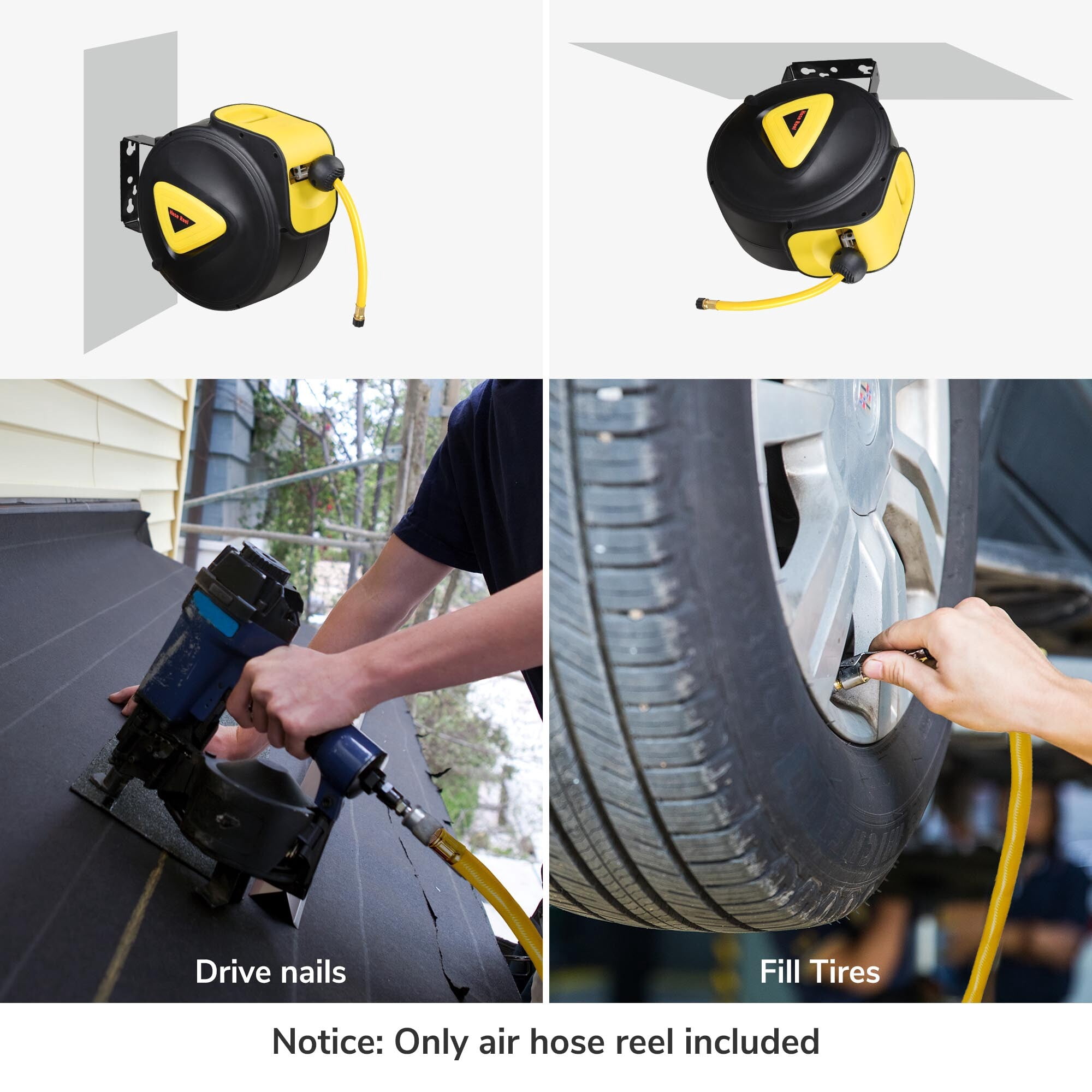 Yescom 5/16 in x 33 ft Retractable Air Hose Reel Auto Rewind Ceiling / Wall Mount 180° Swivel Air Compressor