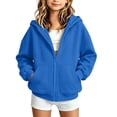 thumbnail image 2 of Boys Fashion Hoodie Jackets Casual Long Sleeve Lightweight Loose Fit Kids Zip Up Sweatshirt Blue 5-14 Years, 2 of 9