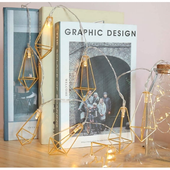 LINLIN Metal Fairy Lights, Geometric Fairy Lights 3M 20 LED Diamond Fairy Lights Geometric Rose Gold Metal Fairy Lights Christmas Family Party Battery