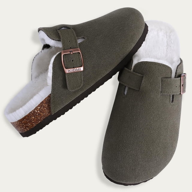 Goosecrect Sabots en Liège pour Femmes, Chaussures Confortables et Douces pour la Maison, Mules à Semelle en Peluche, Pantoufles en Fourrure de Suède pour l'Hiver