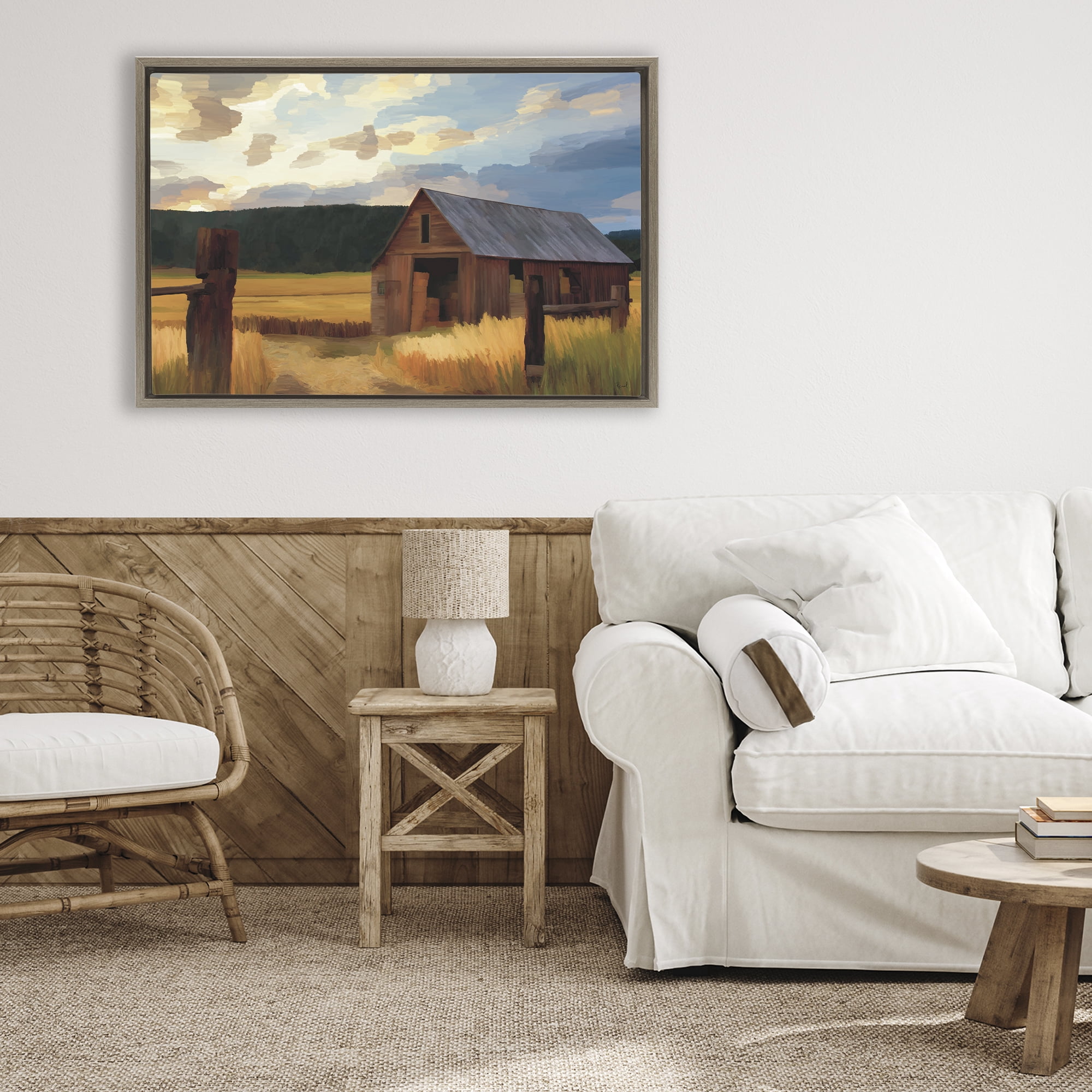 Stupell Industries Harvest Time Autumn Barn Brown Framed Floater Canvas Wall Art, design by Renel Peters