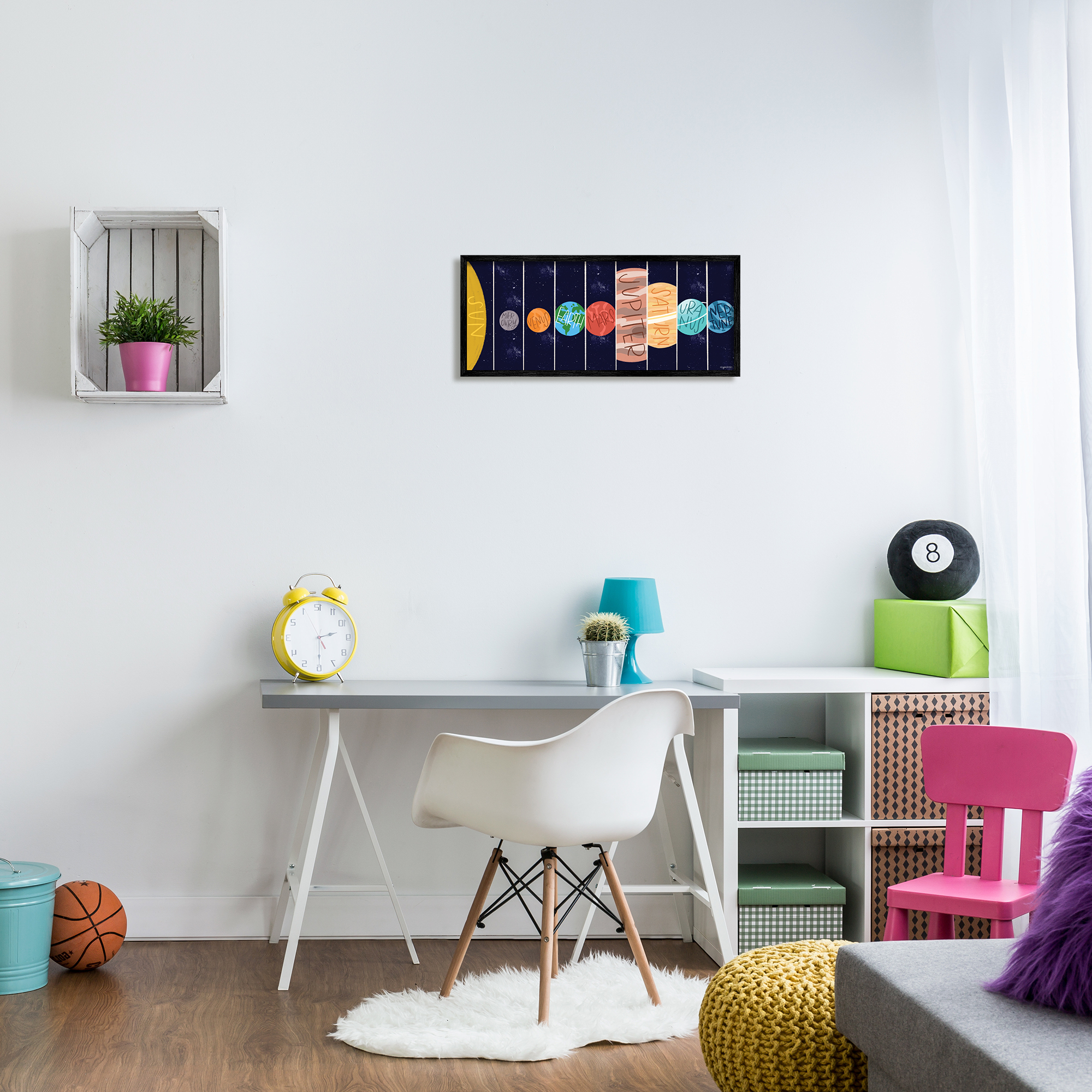 Stupell Industries Playful Milky Way Galaxy Planets Kid's Sun Orbit, 10 x 24, Designed by Kyra Brown