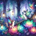 thumbnail image 1 of Pintura de diamante DIY taladro redondo completo gato y mariposa en bosque místico 30x30cm, 1 of 9