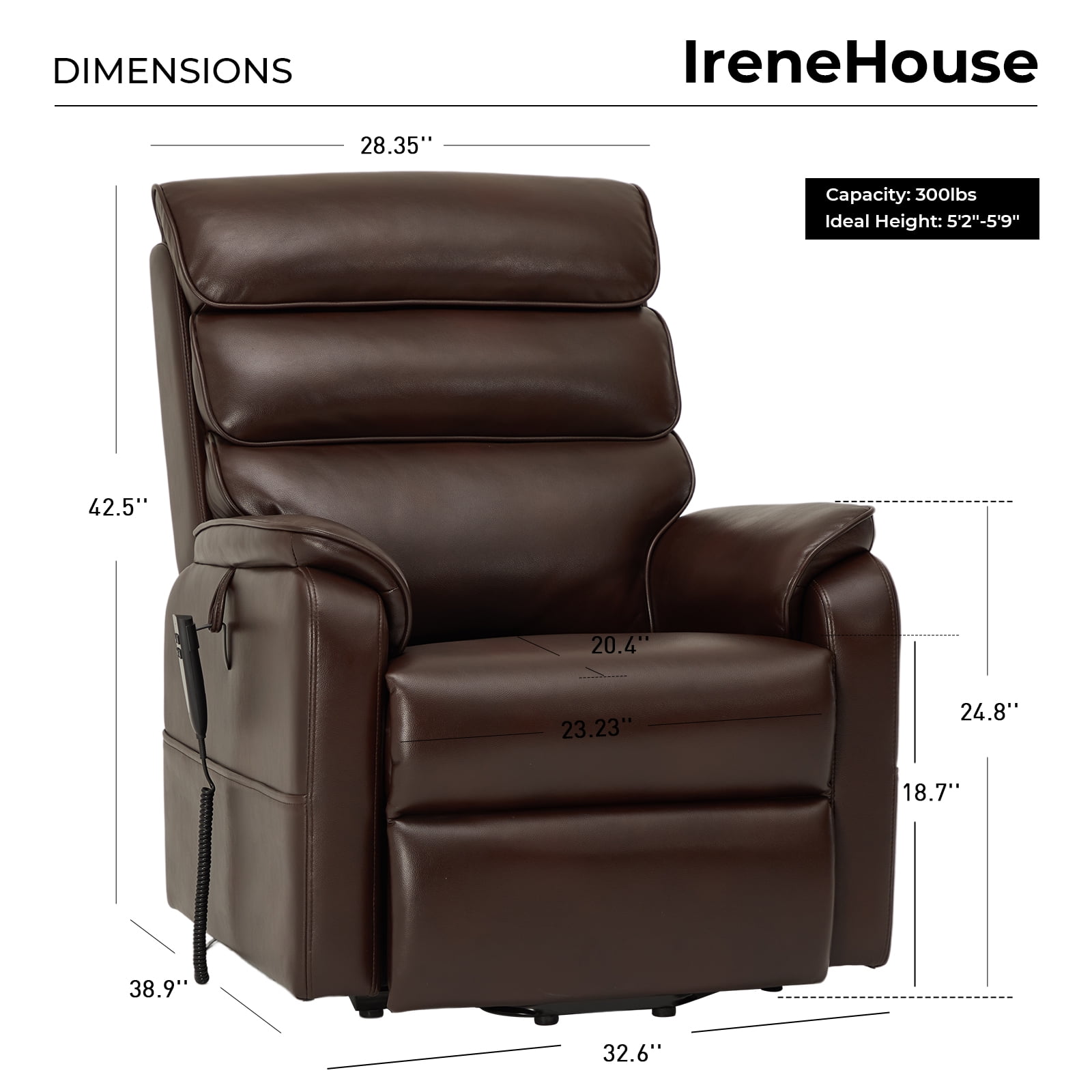 Dual Motor Lift Recliner with Massage Heating Black Faux Leather