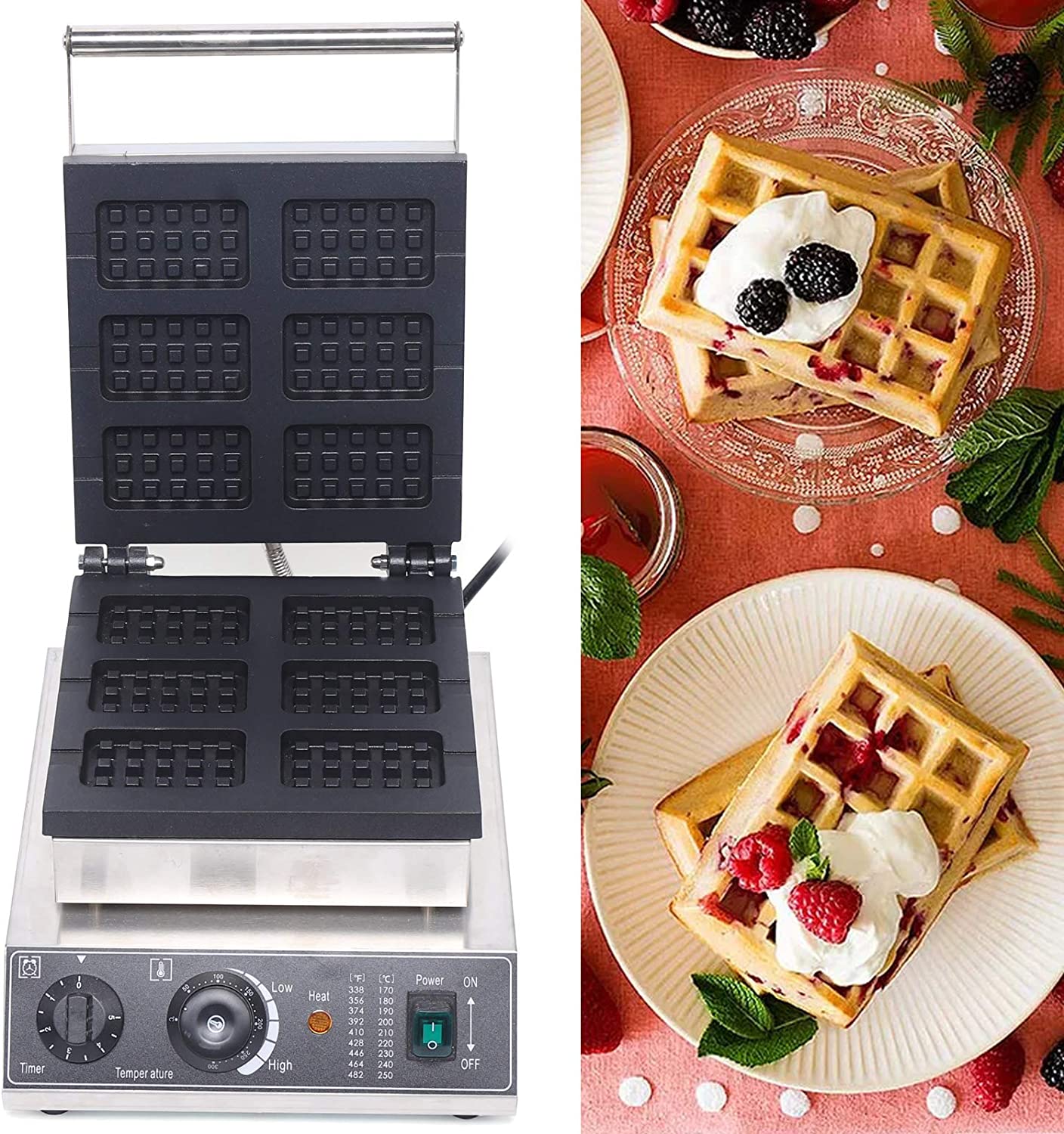 Miumaeov Commercial Waffle Maker Machine Electric Waffle Iron Pcs Waffles  Non Stick Maker Household Baker Machine Stainless Steel Waffles Countertop  Paninis, Mini-Pie and Hash browns