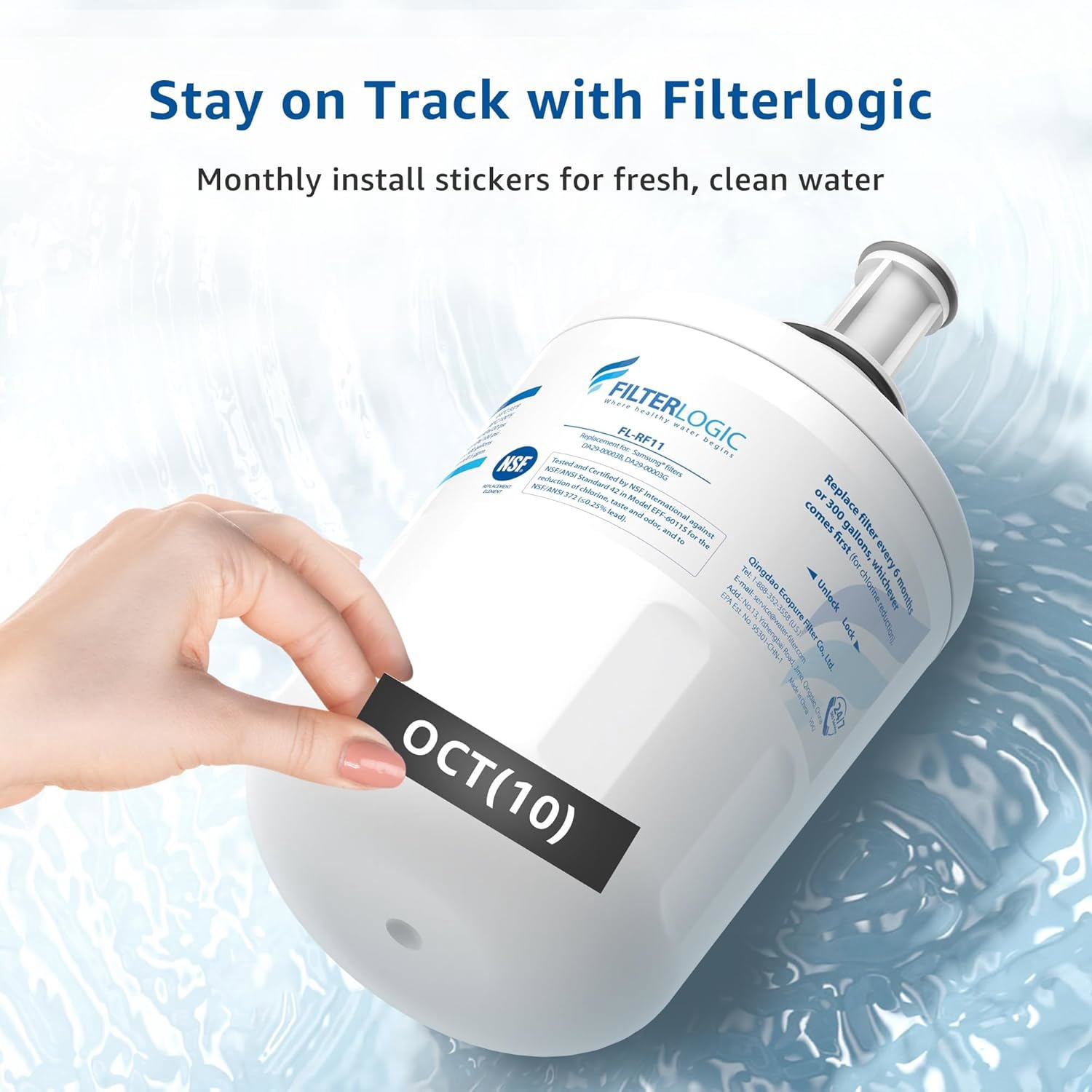 Filterlogic F11 Refrigerator Water Filter,Replacement for Samsung® DA29-00003G, DA29-00003B, Aqua-Pure Plus, RFG237AARS, DA29-00003F, HAFCU1, RFG297AARS, RS22HDHPNSR, WSS-1 (Pack of 3)