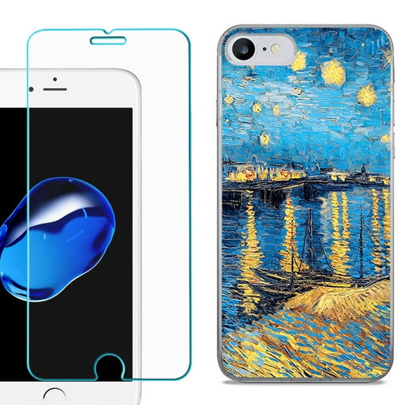 For Apple iPhone 7 / iPhone 8 Case, Slim-Fit TPU Phone Case, with Tempered Glass Screen Protector, by OneToughShield ® - Starry Night Rhone