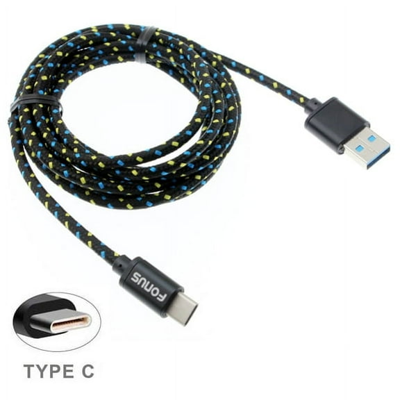 Verizon Samsung Galaxy S9 Black Durable Braided 6ft Long Type-C Cable Rapid Charge USB Wire Sync P9W