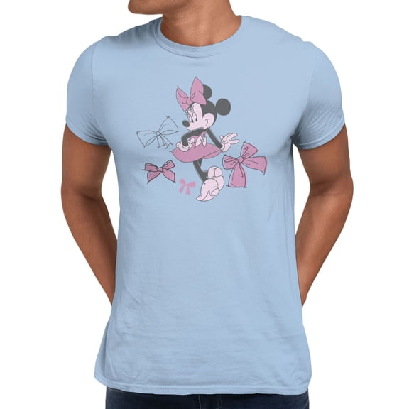 Disney Minnie Mouse Men's Bows Of Fashion Sketch T-Shirt (Light Blue, S-XXXL)