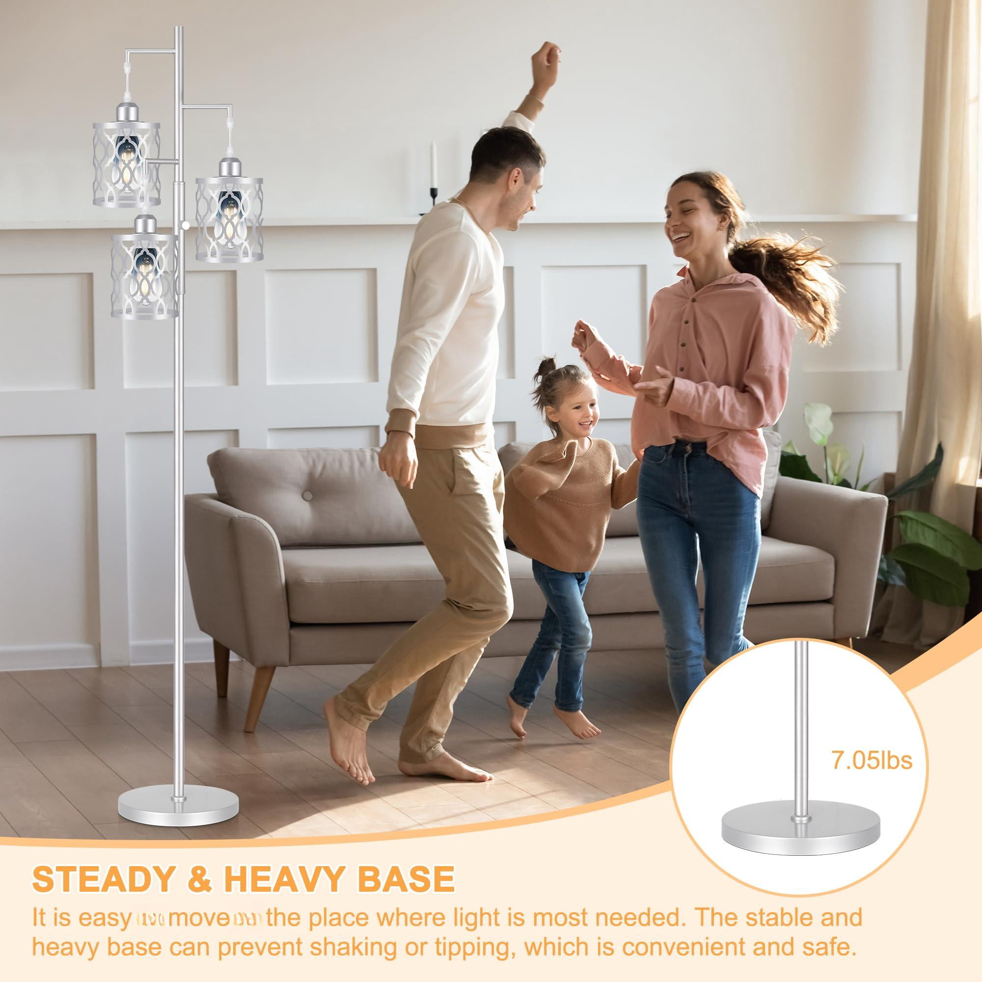 68" Farmhouse Floor Lamp  Dimmable Industrial Lamps For Living Room 3 Light Rustic Standing Tall Including 3 6w Edison Bulbs Tree Bedrooms Office Bar