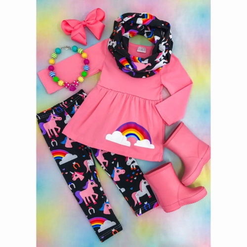 Girls Tops + Pants Outfits, Rainbow Dress Pants Sets, Unicorn