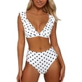 thumbnail image 2 of FAOWME Bikini Set For Women Polka Dot Print Deep V Neck Ruffles Comfortable Stylish Two Piece Swimsuit Swimwear For Pool Beach,White,S, 2 of 6
