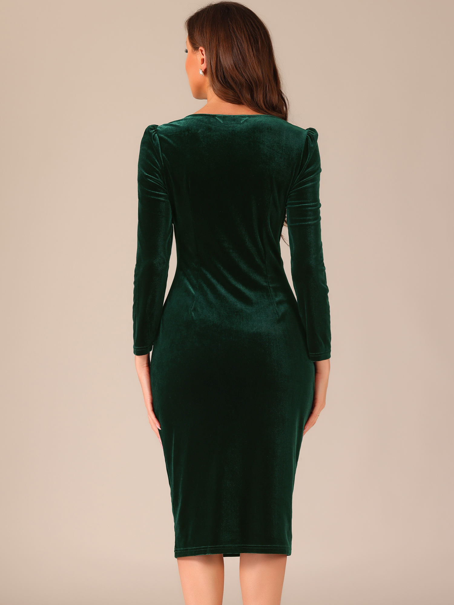 DARING DIVA Mermaid Velvet Elegant Bodycon Midi Dress L Dark Green