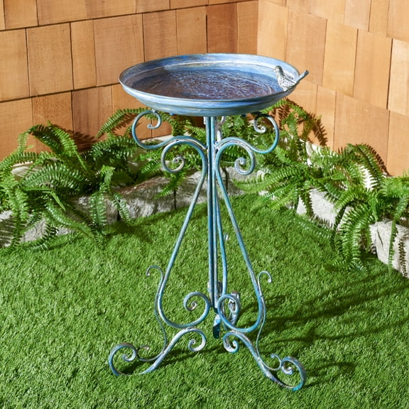 SAFAVIEH Ashlan Solid Rustic Outdoor Patio Bird Bath, Antique Blue