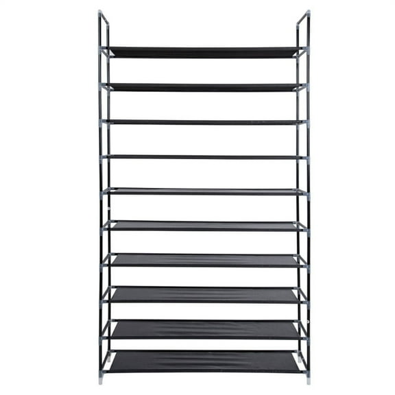Cfowner Black Shoe Shelf, Simple Assembly 10 Tiers Non-woven Fabric Shoe Rack with Handle