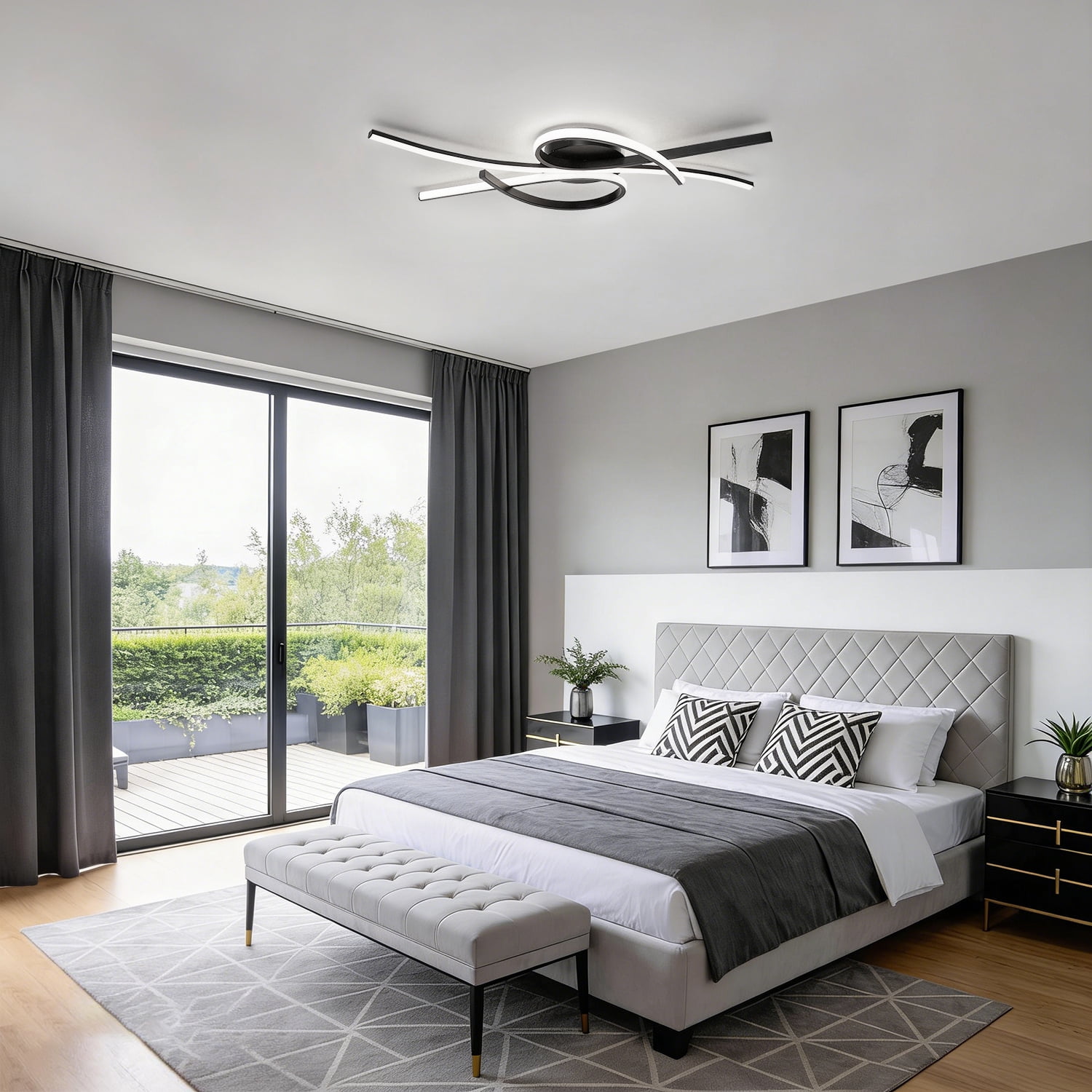 YANSUN 31.5" 3-Light Modern LED Flush Mount Ceiling Light, 30W Dimmable Black Semi Flush Mount Fixture with Remote Control, 3CCT for Kitchen Island Dining Room Bedroom Living Room