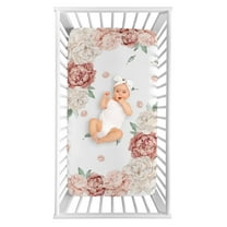 Sweet Jojo Designs Peony Floral Garden Pink and Ivory Photo Op Fitted Crib Sheet