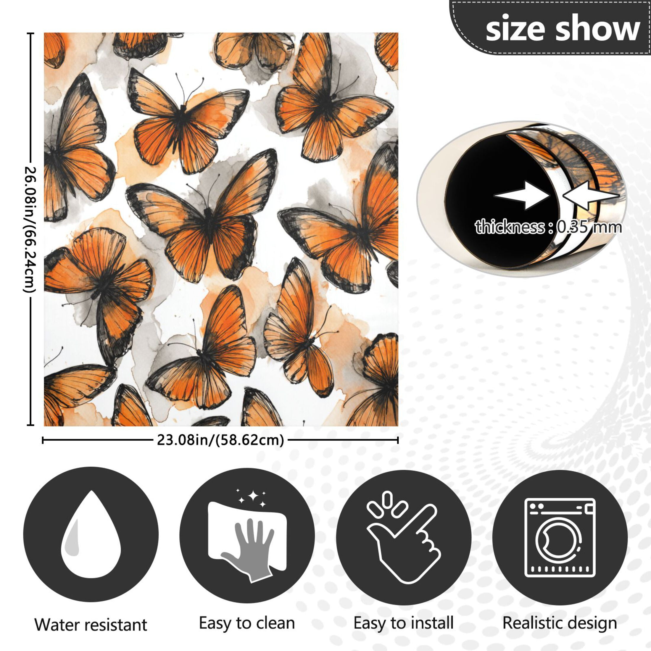 Dishwasher Magnetic Refrigerator Magnet Cover Sticker Home Decorative 23"x26" Orange Sketch Butterfly Pattern