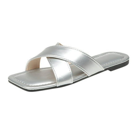

Kukoosong Sandals Women Beach Sandals Summer Non-Slip Causal Slippers Flat Sandals for Women Silver 37