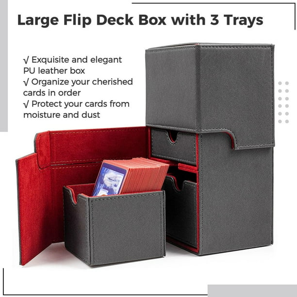 Large 3-Tray Card Storage Box, Faux Leather, 220+ Sleeved Cards, for TCG,  MTG, Uno, Baseball - Walmart Business Supplies