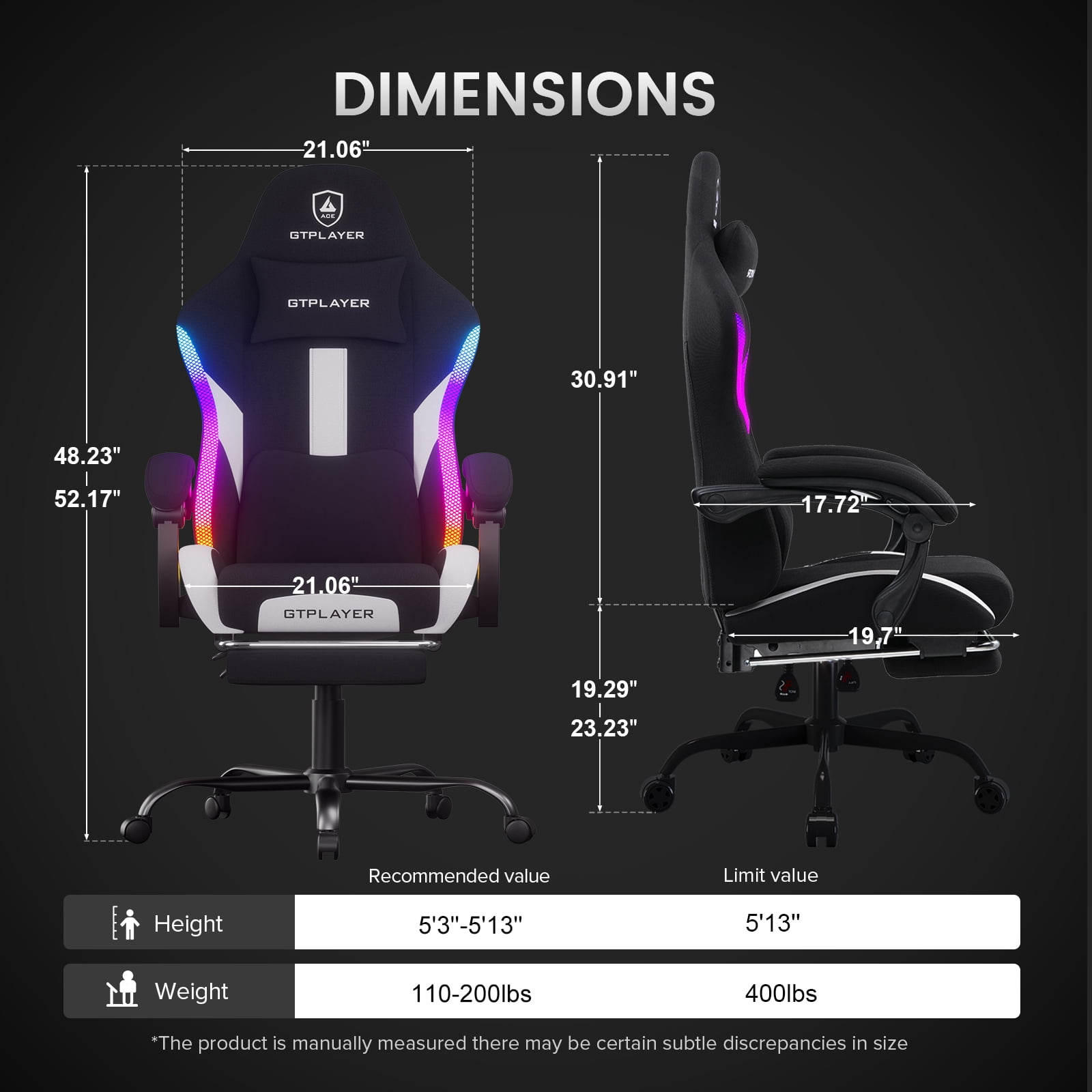 GTPLAYER RGB Gaming chair with footrest and Lumbar Support , Ergonomic LED Light Office Chair for Adults
