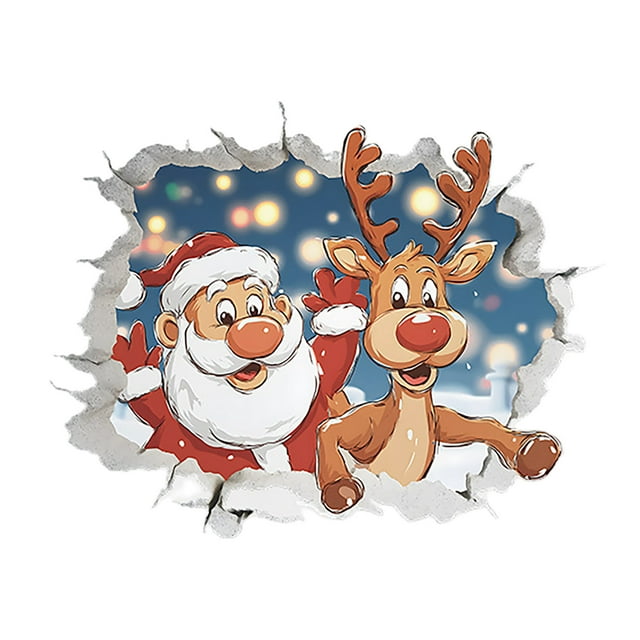 TIELUTT Wall Sticker Large 3D Santa Wall Decals Reindeer Door Stickers Removable Winter Stickers for the Classroom Stickers with Quotes Foam Sports Stickers Portable Light Source Photography Steady R