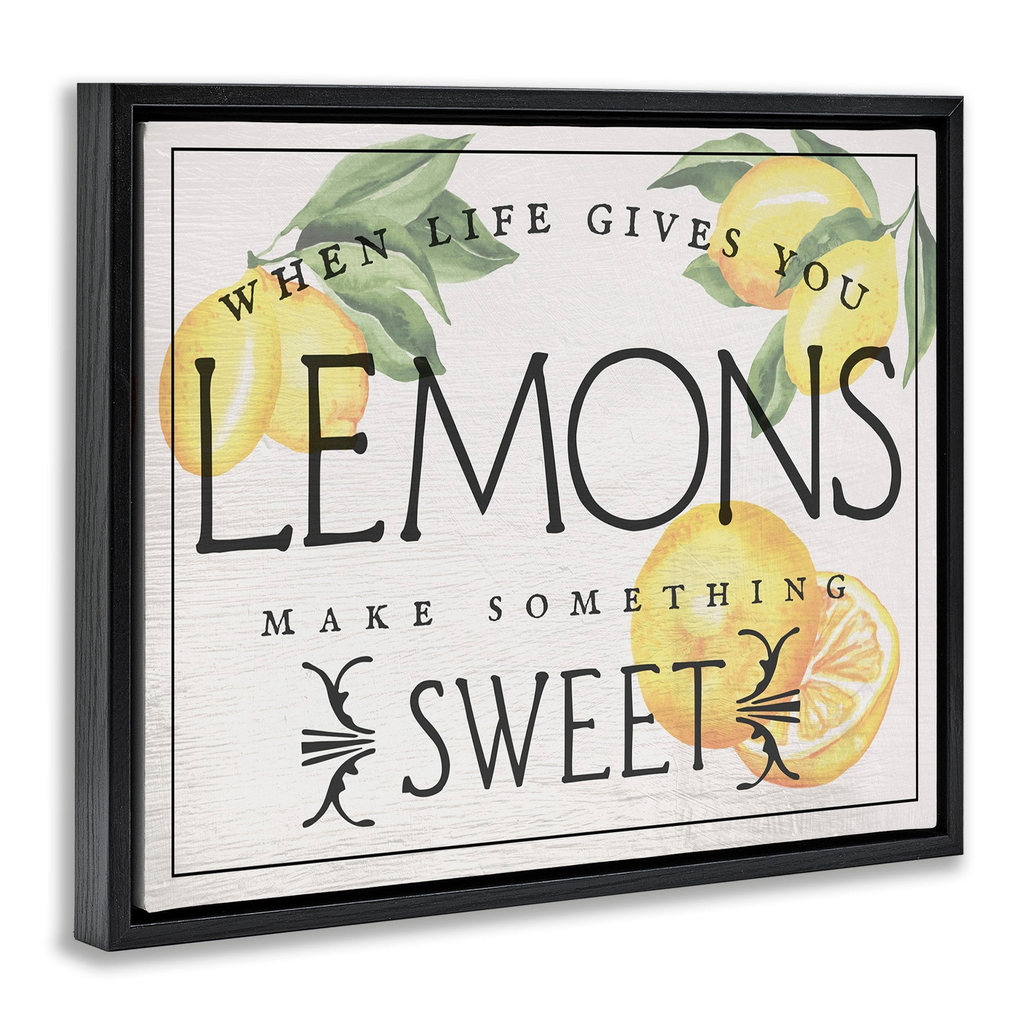 Stupell Industries Life Gives Lemons Bold Citrus Fruit Border Sign Graphic Art Jet Black Floating Framed Canvas Print Wall Art, Design by Daphne Polselli
