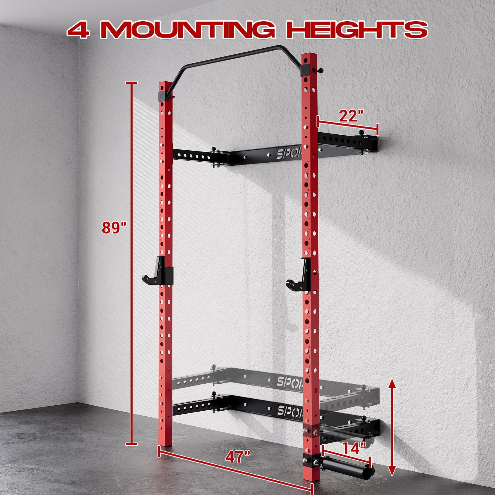 Folding Wall Mounted Squat Rack for Home Gym – 1000lbs Heavy Duty Power Rack with Adjustable Pull Up Bar, J-Hooks & 360° Landmine – 2.36" Steel Frame, Collapsible Space-Saving Design for Garage