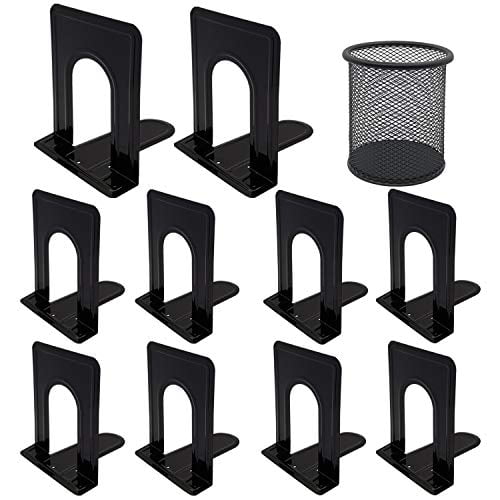Heavy Duty Metal Book Ends for Shelves 5 5 Pair/10 Piece 6.7 x 5.7 x 5.0 Inch Magazines/DVDs Black Non-Skid Bookends for Heavy Books Bookends 