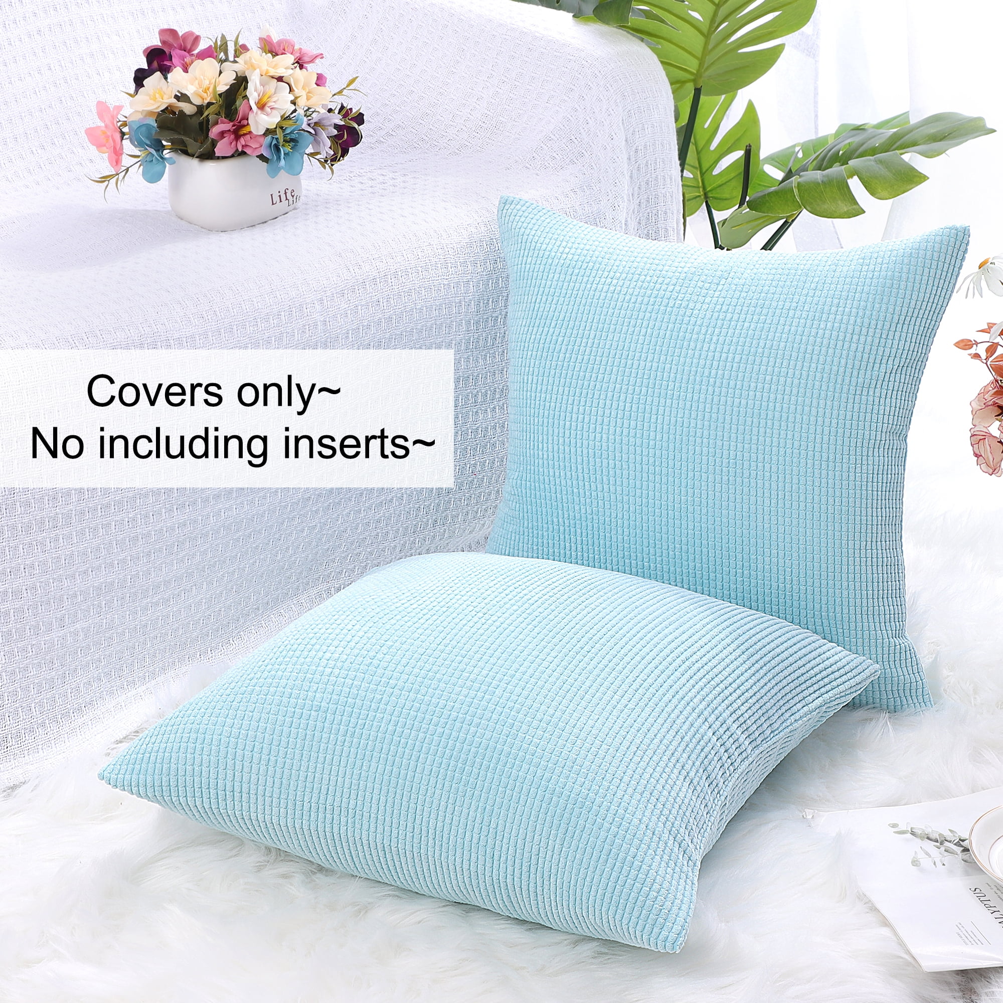 Unique Bargains 2-pcs Corduroy Decorative Throw Pillow Covers Light Blue 18"x18"