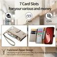 thumbnail image 6 of For iPhone 15 Pro Max Leather Phone Case Wallet Zipper Pocket Pouch Folio Flip Cover Kickstand, Multi Anti-theft Card Holder Cash Slot, Double Magnetic Buckle, Wrist Lanyard,Gray, 6 of 12