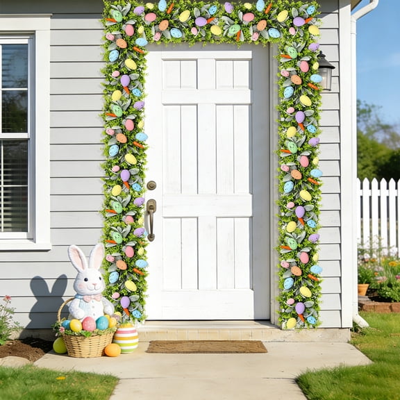 Kbndieu Easter Garland, Artificial Spring Garland Hanging Vine with Easter Eggs & Carrots, Spring Fireplace Mantel Decor, Indoor & Outdoor Table Centerpiece Holiday Parties Display