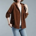thumbnail image 2 of GigrtiJin Women's Corduroy Cardigan Outcoat Solid Color Hooded Button Down Long Sleeve Casual Jacket Thermal Cozy Outwear, 2 of 6