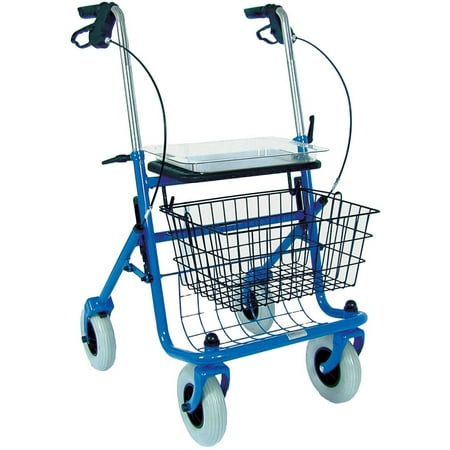 DMI Walkers for Seniors with Padded Seat, Removable Basket and Storage Tray, Classic Steel Rollator Walker Brakes, 4 Wheel Medical Walker for Elderly, Folding Walker for Adults,