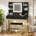 thumbnail image 2 of DWVO Makeup Vanity Set with LED Lighted Mirror, Makeup Desk with Drawers & Stool, Vanity Dressing Table with Hidden Storage Shelves, Makeup Dressing Table Set for Girls,Princess, Black, 2 of 12