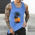thumbnail image 2 of ZCFZJW Men's Workout Tank Tops Sleeveless Muscle Gym Shirt Quick Dry Summer Tropical Palm Tree Pattern Print Crew Neck Basic Tees Shirt Blue XXXXL, 2 of 5