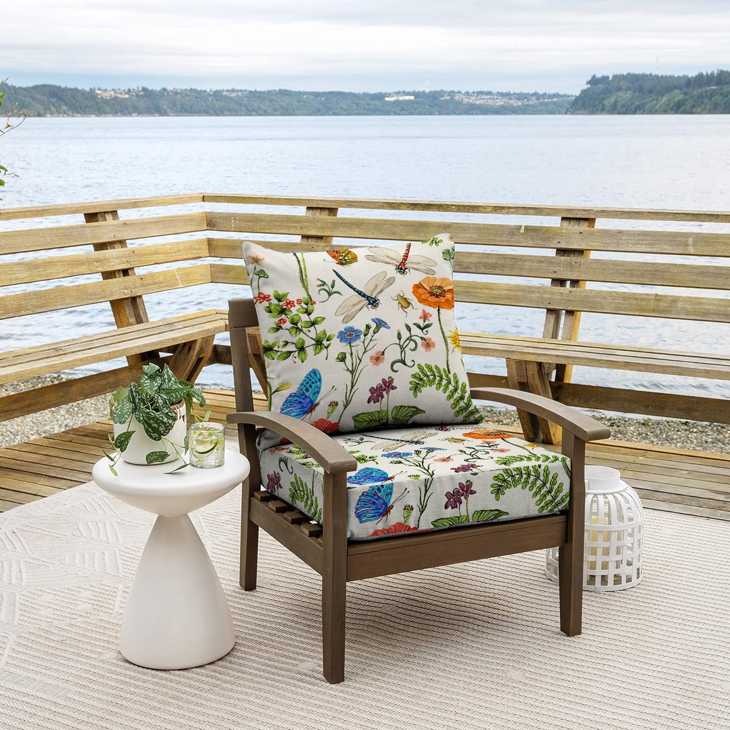 All Smiles Outdoor Chair Cushions for Patio Furniture Set of 19X19 Inch Deep Seat Waterproof Resistant Replacement Garden Flowers Farmhouse Decorative Cushions for Seat Yard Garden Deck