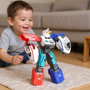 Three-in-One Transforming Robot Train Set High-Speed Rail Toy with Combination Feature Red Blue Color Scheme for 5-8 Years Action Play