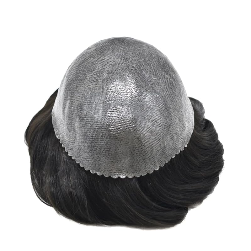Toupee for Men Hairpiece Replacement System Male Prosthesis Full Poly Thin Soft Human Hair Piece 8X10 Injected PU Durable Skin Mens Wig #1B off Black