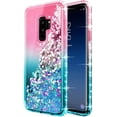 thumbnail image 4 of Nagebee Case for Samsung Galaxy S9 with Screen Protector (3D Curved Full Coverage), Glitter Sparkle Liquid Floating Diamond Bling [Ring Holder & Wrist Strap] Women Cute Case (Pink/Aqua), 4 of 6