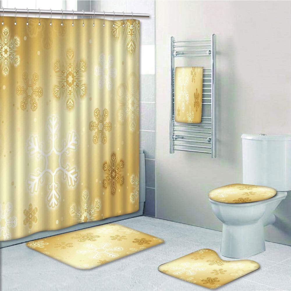 PRTAU Christmas Snowflakes on Gold Color Noel Holiday Yule Winter Artsy