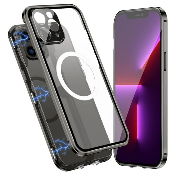Feishell for iPhone 13 Pro Max 6.7 inch Clear Slim Case,Luxury Plating Frame Strong Magnetic Support Wireless Charging Shockproof All-Inclusive Lens Protector Back Cover.For iPhone 13 Pro Max,Black
