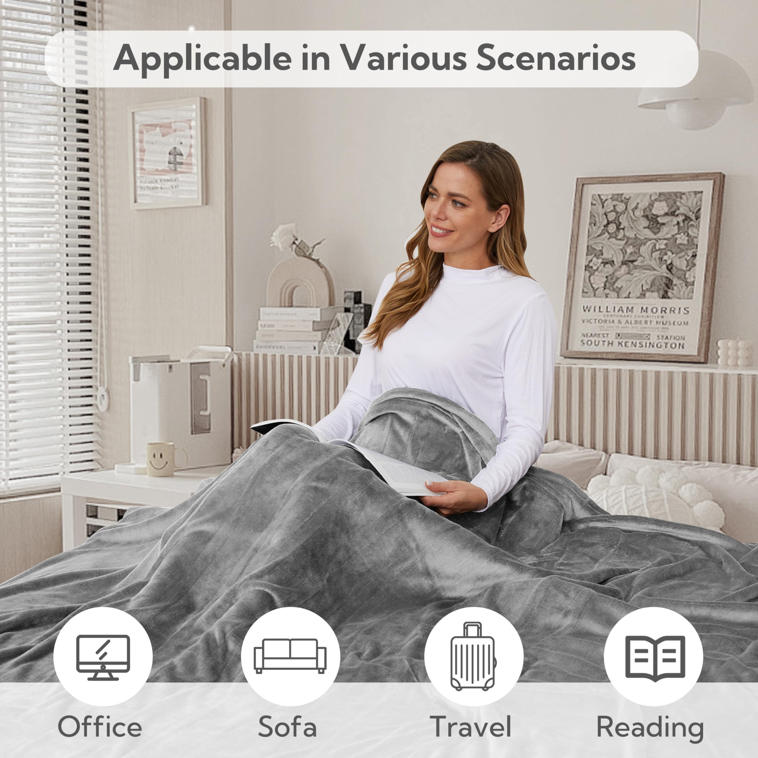 SUNNY HEAT Electric Heated Blanket Full Size 72" x 84" Soft Flannel with 4 Levels Heating & 10Hs Auto off, Machine Washable, Light Gray